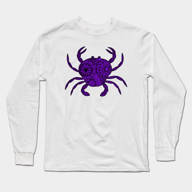 Mandala Crab (purple and black) Long Sleeve T-Shirt by calenbundalas